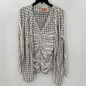 Cut Cute Black and White Checkered Ruched XL Tank Blouse & Large Cardigan